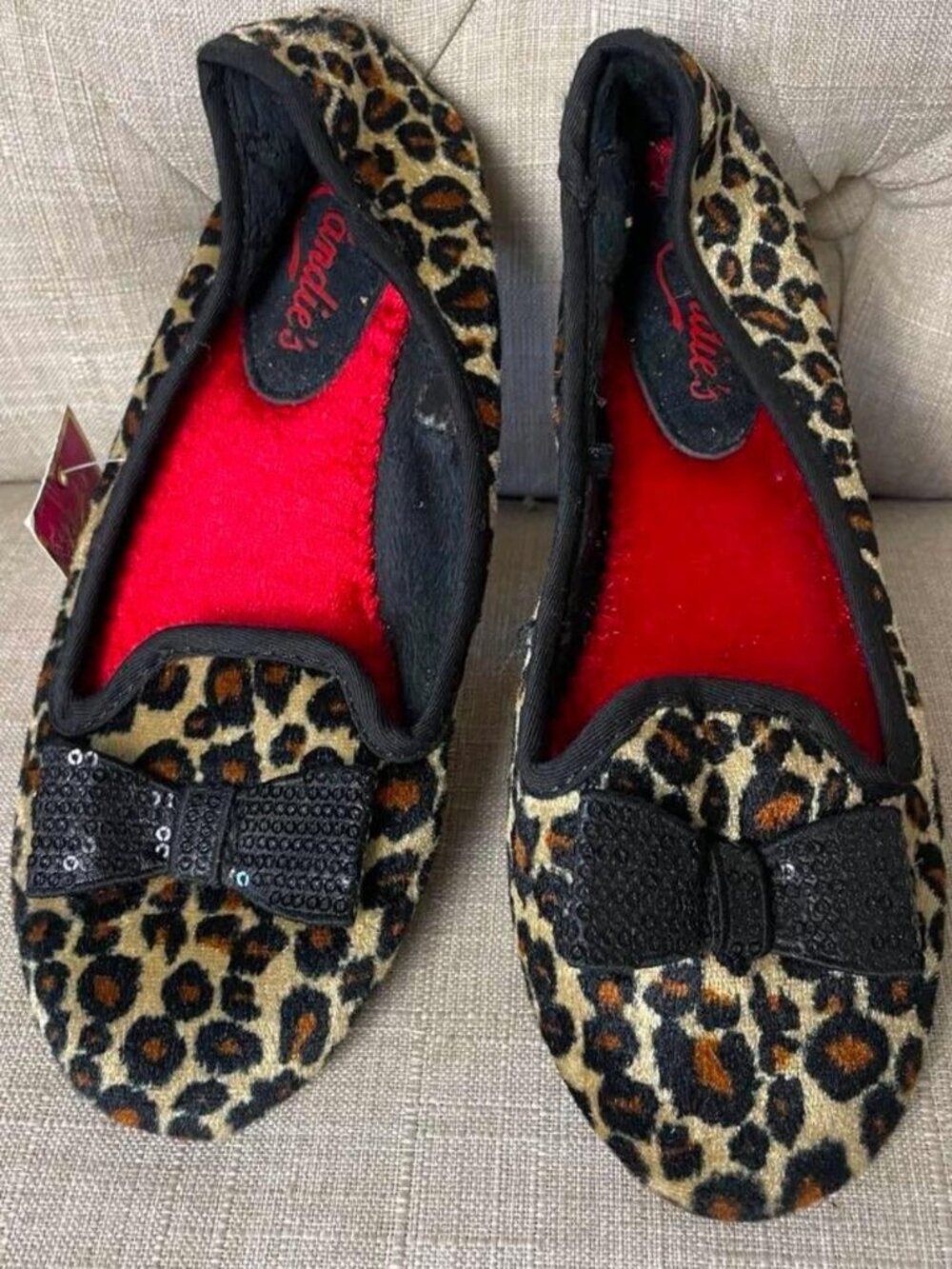 NWT Candie's Leopard Print Velvet Slippers size 5-6